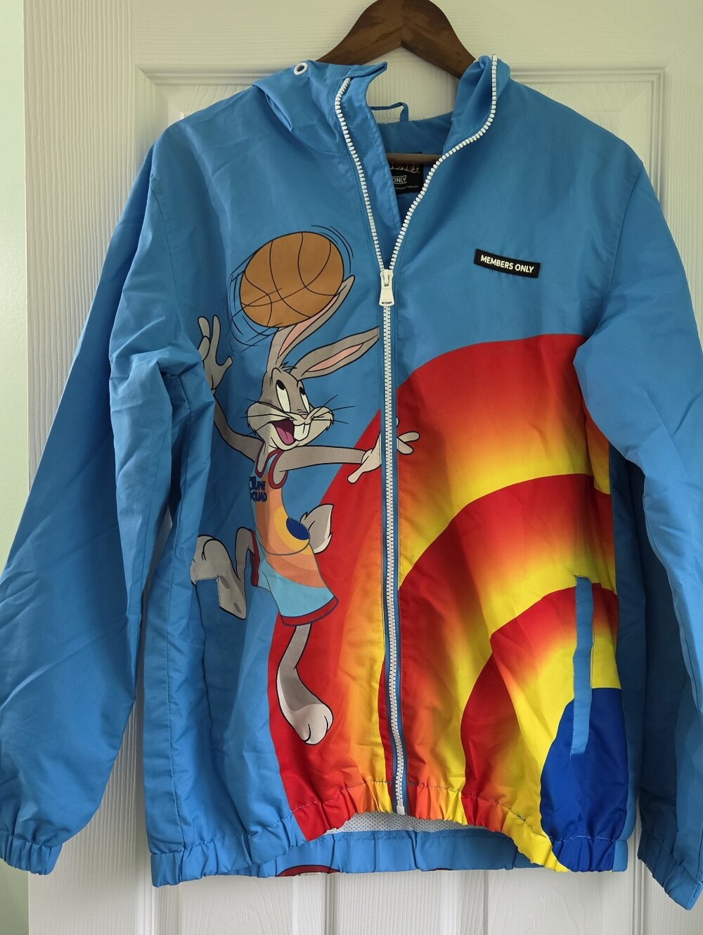 Members Only x Space Jam Looney Tunes Hooded Windbreaker Jacket Blue Size Small